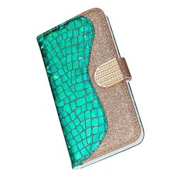 iPhone 13 Pro Etui Krokodillemønster Glitter Grønn