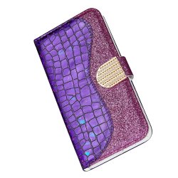 iPhone 13 Pro Etui Krokodillemønster Glitter Lilla