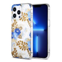 iPhone 13 Pro Max Deksel Blomstermønster MagSafe Blå Gull