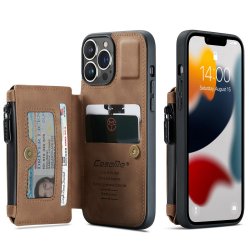 iPhone 13 Pro Deksel C20 Kortlomme Glidelås Brun