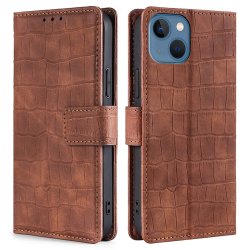 iPhone 14 Plus Etui Krokodillemønster Brun