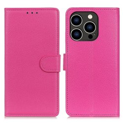 iPhone 14 Pro Etui Litchi Magenta