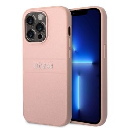 iPhone 14 Pro Max Deksel Saffiano Metal Logo Stripes Rosa