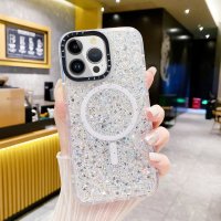iPhone 15 Plus Deksel Glitter MagSafe Hvit