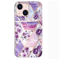 iPhone 15 Plus Deksel Marmormønster Blomster Lilla