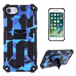 iPhone 7/8/SE Deksel med Metallplate Stativfunksjon Camouflage Blå