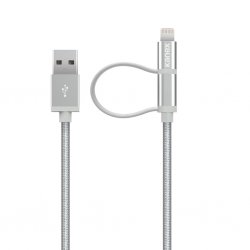 DuraBraid Lightning + Micro USB-kombinaTion 1,2M Kabel, Sølv