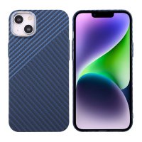 iPhone 14 Plus Deksel Karbonfibermønster Blå Grå