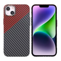 iPhone 14 Plus Deksel Karbonfibermønster Rød Svart