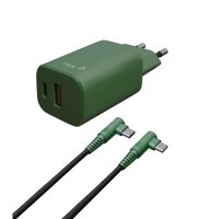 Laddare med Kabel Travel Kit Type C - Lightning + Dual Charger Forest Green