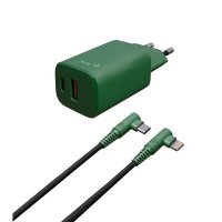 Lader med Kabel Travel Kit Type C - Type C + Dual Charger Forest Green