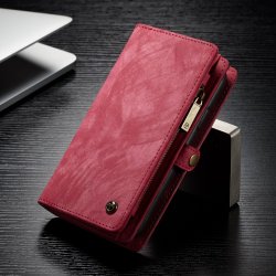 Mobilplånbok Folio till iPhone Xs Max Delskinn Löstagbart Deksel Blixtlås Rød