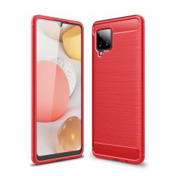 Samsung Galaxy A42 5G Deksel Børstet Karbonfibertekstur Rød