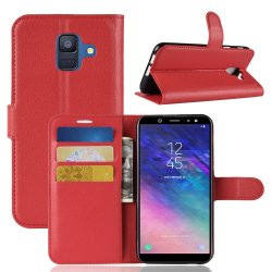 Samsung Galaxy A6 2018 Plånboksetui PU-skinn Litchi Rød