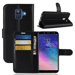 Samsung Galaxy A6 2018 Plånboksetui PU-skinn Litchi Svart