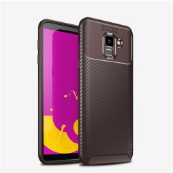 Samsung Galaxy J6 2018 MobilDeksel TPU Karbonfibertekstur Brun