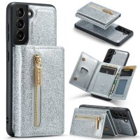 Samsung Galaxy S24 Deksel M3 Series Avtakbart Kortholder Glitter Sølv
