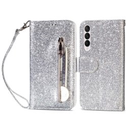 Samsung Galaxy Z Fold 4 Etui Glitter Glidelås Sølv