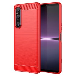 Sony Xperia 1 V Deksel Børstet Karbonfibertekstur Rød