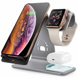 Trådløs Lader 3-i-1 iPhone, Apple Watch och AirPods 10W/5W Grå