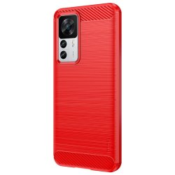 Xiaomi 12T/12T Pro Deksel Børstet Karbonfibertekstur Rød