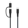 Kabel 2in1 USB-C/Lightning 60W 3m Svart