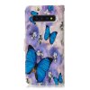 Samsung Galaxy S10 Plånboksetui Kortlomme Motiv Blåa Fjärilar och Blommor