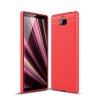Sony Xperia 10 Plus Deksel Børstet Karbonfibertekstur TPU Rød
