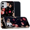 iPhone 12 Mini Deksel Selvlysende motiv Blommor på Svart