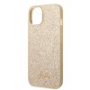 iPhone 14 Plus Deksel Glitter Flakes Metal Logo Gull