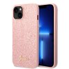 iPhone 14 Plus Deksel Glitter Flakes Metal Logo Rosa