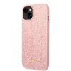 iPhone 14 Plus Deksel Glitter Flakes Metal Logo Rosa