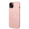 iPhone 14 Deksel Glitter Flakes Metal Logo Rosa