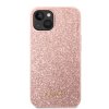 iPhone 14 Deksel Glitter Flakes Metal Logo Rosa