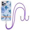 iPhone 15 Pro Deksel Blomstermønster Stropp Blå Pion