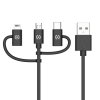 Kabel 3in1 Micro-USB/USB-C/Lightning 1m Svart