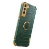 Samsung Galaxy S21 FE Deksel Krokodillemønster Finger Ring Grønn