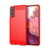 Samsung Galaxy S21 Deksel Børstet Karbonfibertekstur Rød