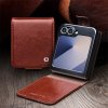 Samsung Galaxy Z Flip 6/Flip 7 FE Etui Ekte Skinn med Flipp Brun