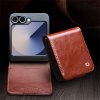 Samsung Galaxy Z Flip 6/Flip 7 FE Etui Ekte Skinn med Flipp Brun