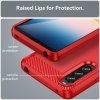 Sony Xperia 10 IV Deksel Børstet Karbonfibertekstur Rød