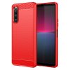Sony Xperia 10 V Deksel Børstet Karbonfibertekstur Rød