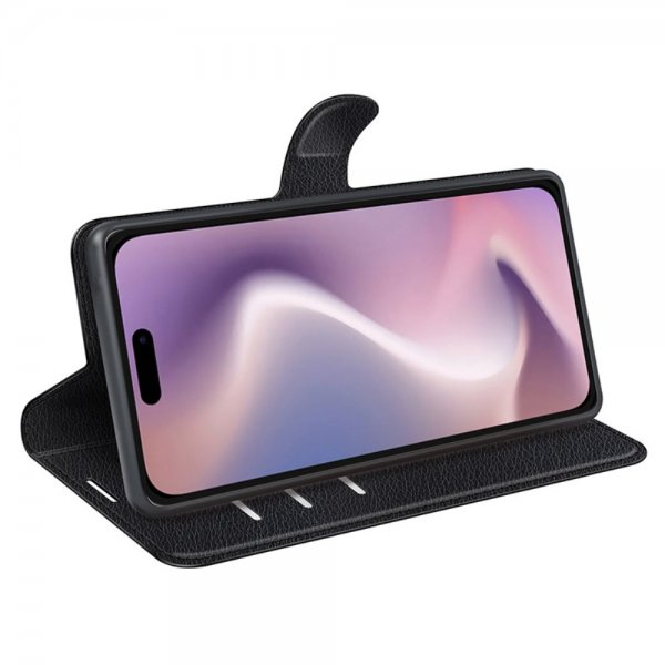 iPhone 16 Etui Litchi Svart