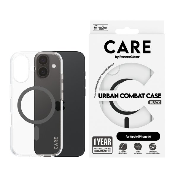 iPhone 16 Deksel Urban Combat MagSafe Svart Transparent