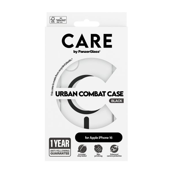 iPhone 16 Deksel Urban Combat MagSafe Svart Transparent
