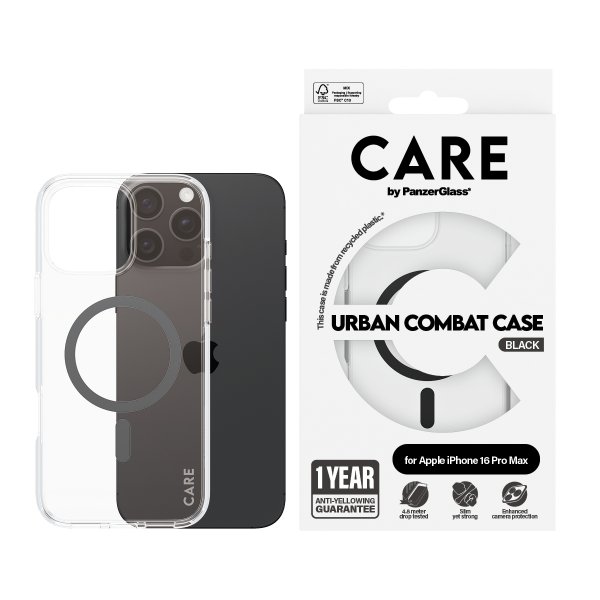 iPhone 16 Pro Max Deksel Urban Combat MagSafe Svart Transparent