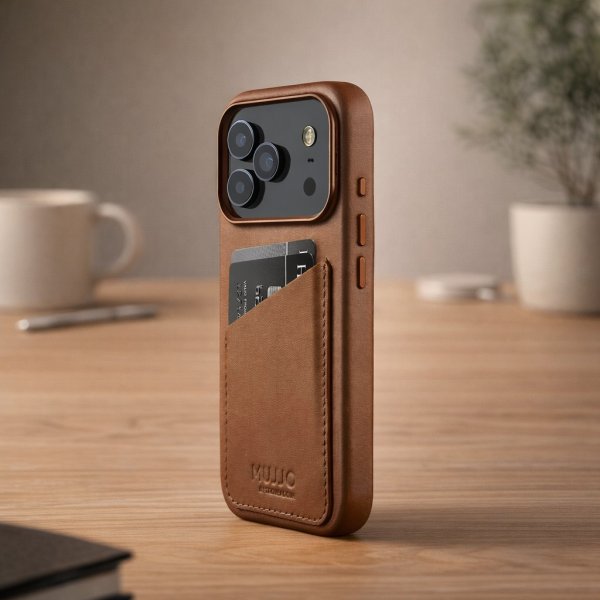 iPhone 17 Pro Deksel Full Leather Wallet Case MagSafe Tan