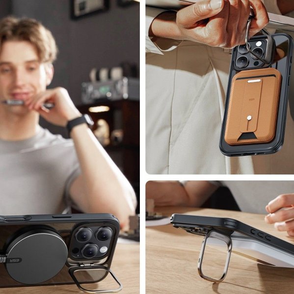 iPhone 16 Pro Deksel og Skjermbeskytter Classic Hybrid Kickstand MagSafe Set Transparent