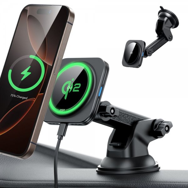 Mobilholder til bil Qi2 Dashboard Wireless Car Charger HaloLock Svart