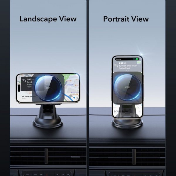 Mobilholder til bil Qi2 Dashboard Wireless Car Charger HaloLock Svart